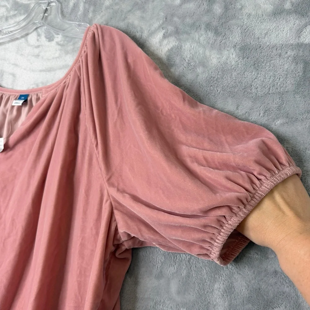New Old Navy‎ Split Neck Velvet Swing Top Womens Plus Size 2X Pink Puff Sleeve